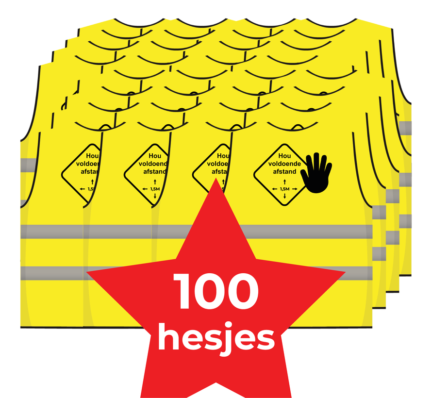 Houd 1,5 meter afstand gele hesje - 100 hesjes